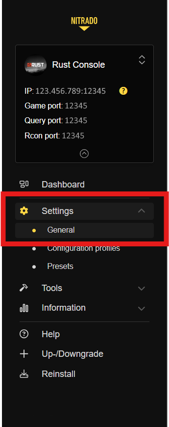 Nitrado General Settings