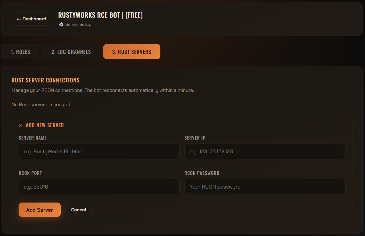 Website Setup RCON Tab