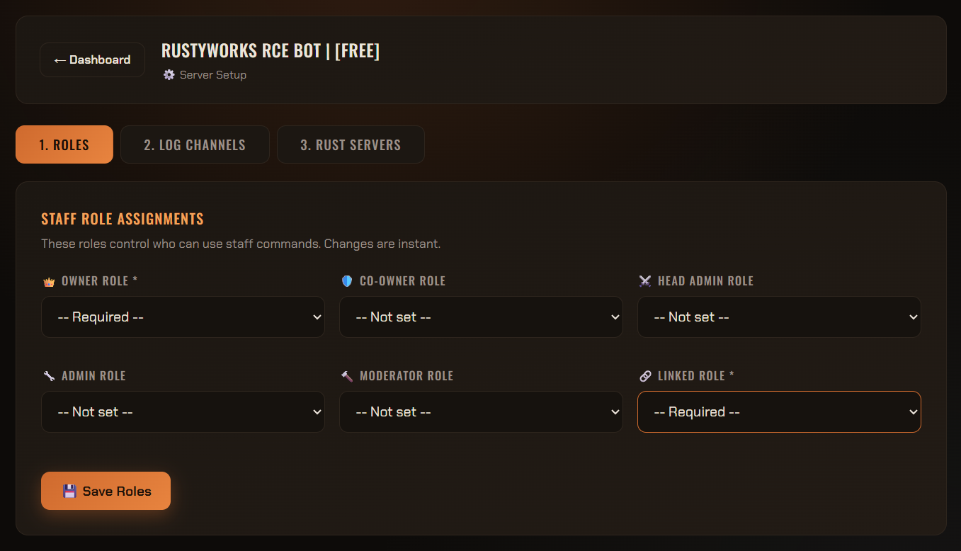 Website Setup Roles Tab